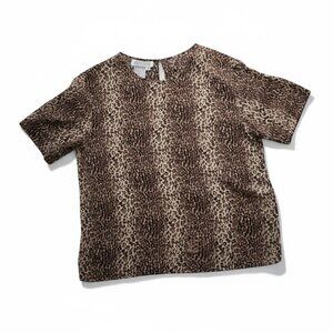 Allison Taylor Leopard Print Short Sleeve Blouse Size S